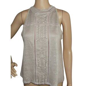 O'NEILL Tank Womens Juniors Sz Medium Caryn Linen Mock-Neck Top blush brown knit